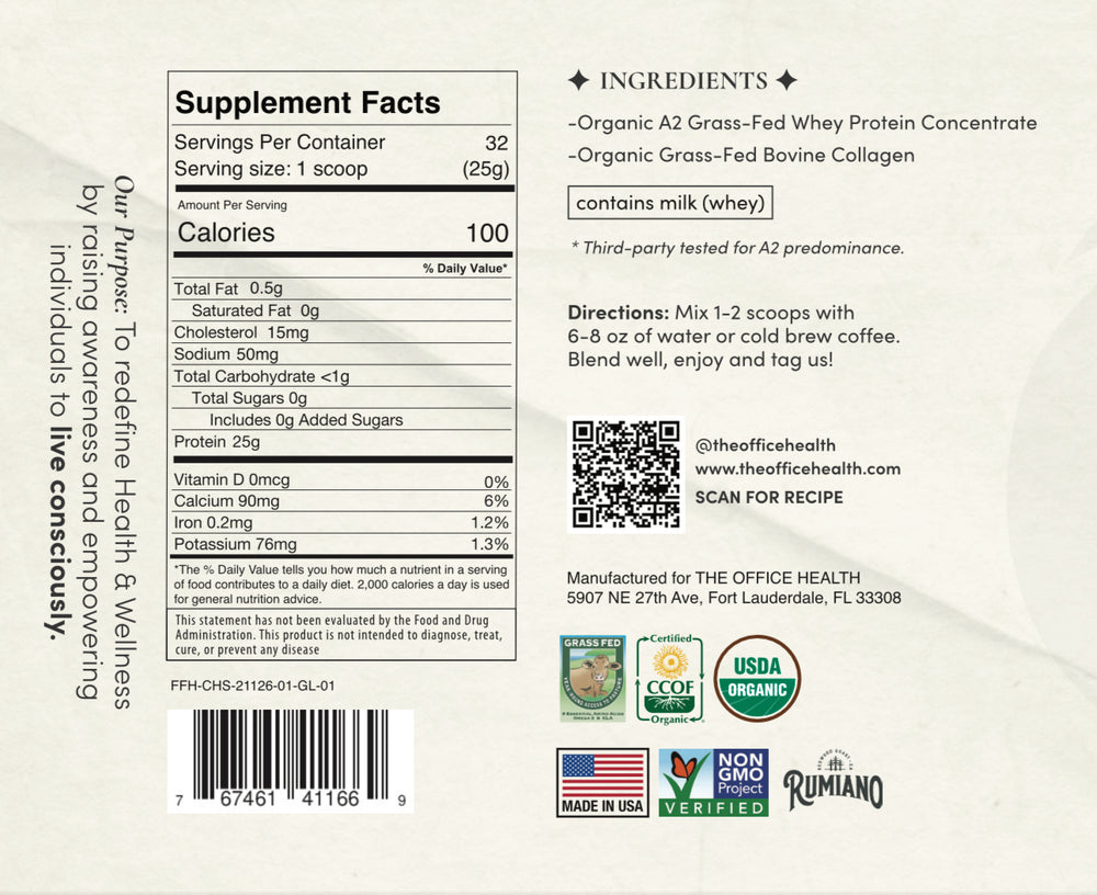 
                  
                    Organic Unflavored A2 Grass-Fed Whey Protein with Collagen
                  
                